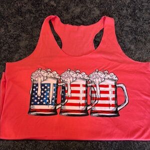 Pink Tank Top with Patriotic Beer Mug Design